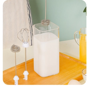 Close-up of stainless steel spring and balloon whisks for electric milk frother