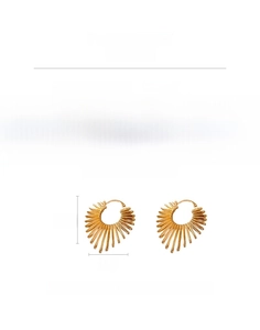 Detailed view of gold fan-shaped earrings with texture, dimensions 3.5cm by 3cm and weight 9.9g