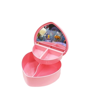 Joyero rosa con forma de corazón con espejo y almacenamiento de dos capas para accesorios