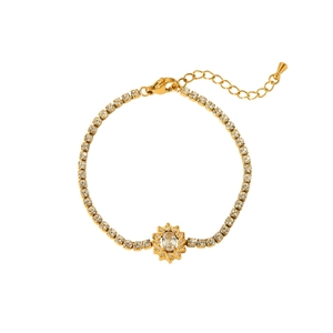 18k gold plated stainless steel heart tennis bracelet with zircon sunburst pendant