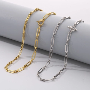 Minimalist gold and silver paperclip chain necklaces with heart-shaped T-bar clasps