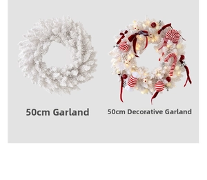 50cm Christmas wreath set featuring white flocked needles and LED lights with candy canes