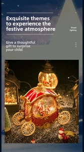 Detail of vintage Christmas carriage music box with glowing crystal ball and Santa