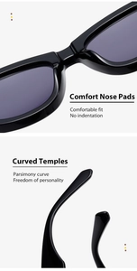 Detail of square sunglasses showing integrated nose pads and curved temples for comfort