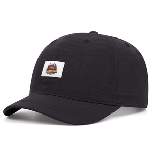 Unisex black short brim quick-dry baseball cap with camping adventure time patch