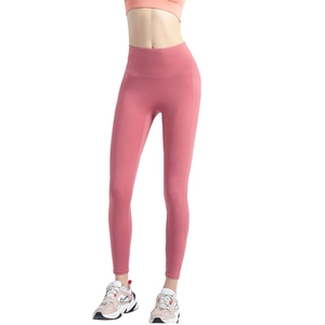 High-Waist Yoga-Leggings in Pfirsich mit nahtlosem Design für Fitness und Push-up
