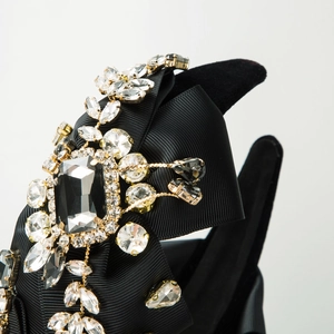 Luxury black velvet headband with crystal double bows for elegant evening occasions