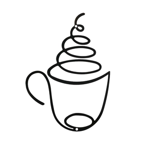 Abstract line art coffee cup wall decor in black metal, minimalist kitchen hanging art