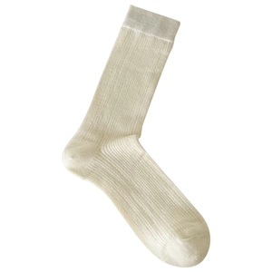 Minimalist cream white crew socks with vertical ribbed knit texture for women in summer