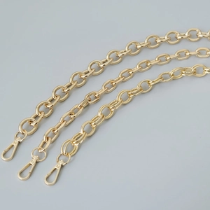 Three variants of gold metal chunky chains with lobster clasps for handbags or jewelry