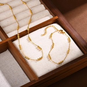 Minimalist Stainless Steel Beaded Necklace And Bracelet Jewelry For Women Gold Plated Dainty Bead Chain Daily Wear Accessories