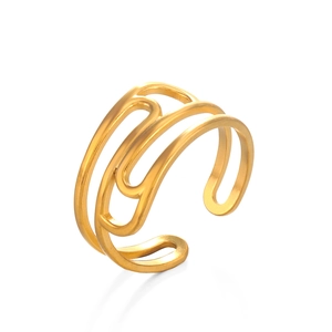 Minimalistischer 18K vergoldeter geometrischer Lagenring aus Edelstahl mit offener Schiene