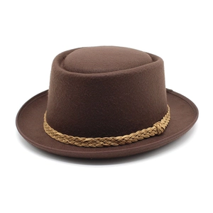 Classic dark brown wool felt fedora with a decorative woven band for men and women