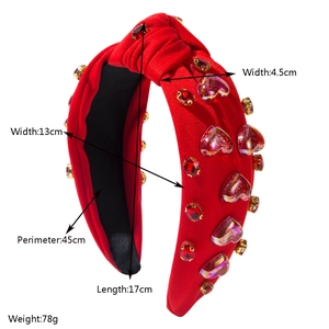 Diadema con nudo con pedrería roja y adornos de corazón para el cabello de San Valentín