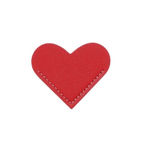 Red heart-shaped PU leather bookmark with decorative white stitching on a clean white background