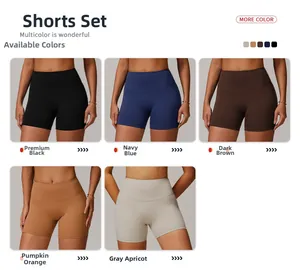 Vue détaillée du short de yoga sans couture taille haute en cinq couleurs pour le fitness