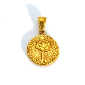 Vintage double-sided 12 lucky flower relief pendant with rose pattern in golden finish