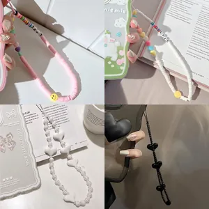 Colorful heart and LOVE letter bead phone wrist straps for women's smartphone cases