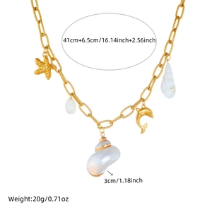 Gold-plated stainless steel ocean necklace with shell and starfish pendants for women
