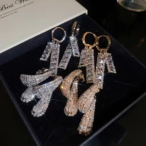 Square Zircon Geometric Dangle Earrings With Silver Earring Post Copper Base Elegant Luxury Style For Women