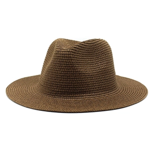 Classic dark brown handwoven straw Fedora hat with a minimalist vintage style design