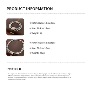 Size chart showing dimensions and weight for the rhinestone punk curb chain and bracelet set