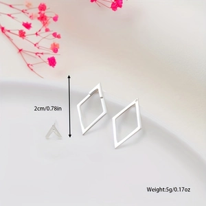 Silver geometric rhombus earring set with V-shaped studs and minimalist dangle pendants