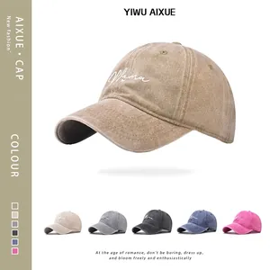 Mama Heart Embroidery Washed Cotton Baseball Cap Vintage Distressed Adjustable Peaked Hat For Women