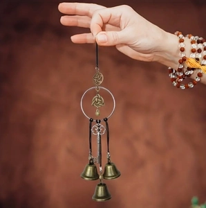 Handheld vintage bronze witch bells with Celtic knots and key for home protection decor
