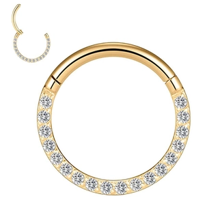 316L gold stainless steel seamless ring set with embedded white round diamonds