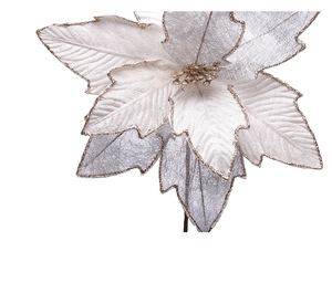 Close-up of white and silver Christmas flower with sparkling glitter and mesh petals