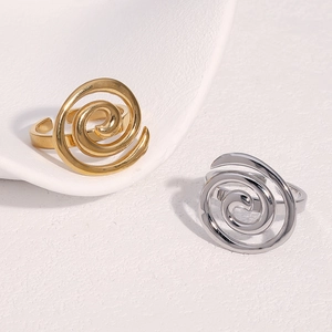 Spiral Vortex Open Ring Stainless Steel 18K Gold Plated Adjustable Minimalist Layered Fashion Jewelry For Women