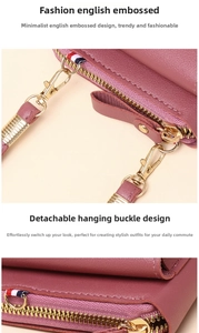 Detailed close-up of dark pink vertical phone bag with gold metal hardware and tri-color ribbon