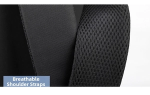 Close-up of breathable honeycomb mesh shoulder straps on the black backpack