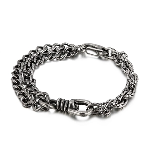 Men's 316L Stainless Steel Bracelet Retro Industrial Cuban And Woven Dual Chain Heavy Metal Hip Hop Streetwear