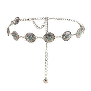 Chaîne de taille vintage argentée avec incrustation turquoise et motifs ethniques