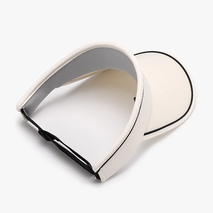 Creamy white ice silk sun visor with black trim and breathable honeycomb inner band