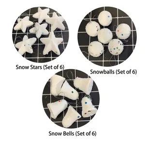 White glitter foam Christmas ornaments set including stars, balls, and bells decorations