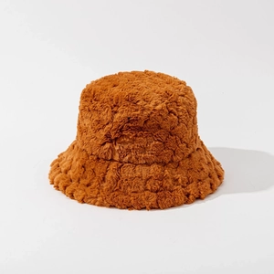 Plüschiger Winter-Fischerhut aus karamellfarbenem Kunstpelz für Damen, weich und warm