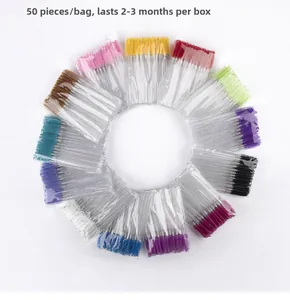 50-piece pack of disposable eyelash brushes with glitter handle and colorful spiral bristles