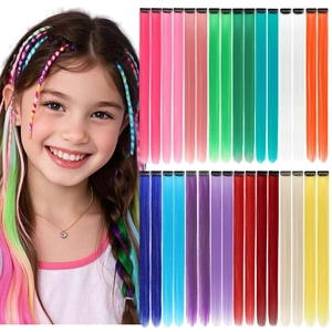 Colorful Long Straight Hair Extension High Temperature Synthetic Fiber Clip In Highlight Gradient Hair For Women Kids