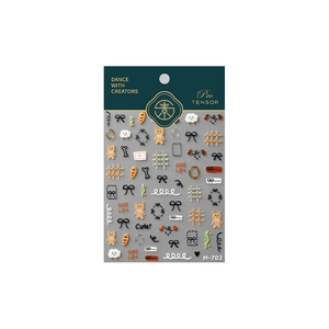 Autocollants nail art dorés M-702 avec motifs d'ours de nœuds et dessins colorés