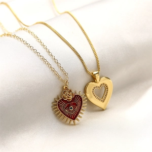 Heart Pendant Necklace Copper Zircon Inlaid Enamel Eye Rose Fashion Jewelry For Women Clavicle Chain