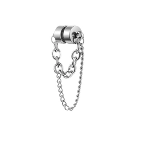 Silver magnetic ear cuff with double chain tassels for non-pierced ears, fashion jewelry