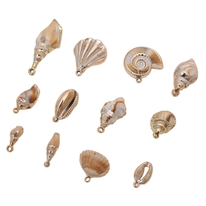 12-piece set of natural shell and conch pendants with gold-plated edges for DIY jewelry