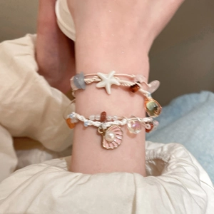 Colorful natural stone starfish woven bracelet with shell pendant for beach vacation style