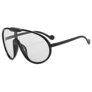 Oversized wrap around cycling sunglasses with glossy black frame and clear lens