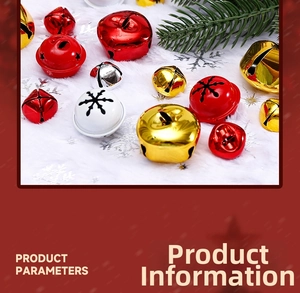 Close-up of decorative Christmas bells in red, gold, and white snowflake patterns