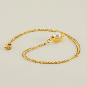 Collier en acier inoxydable plaqué or 18k avec pendentif perle et lingot doré chic