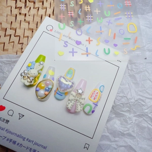 5D embossed 3D nail art stickers with cute rabbit, pearl bows and colorful heart designs